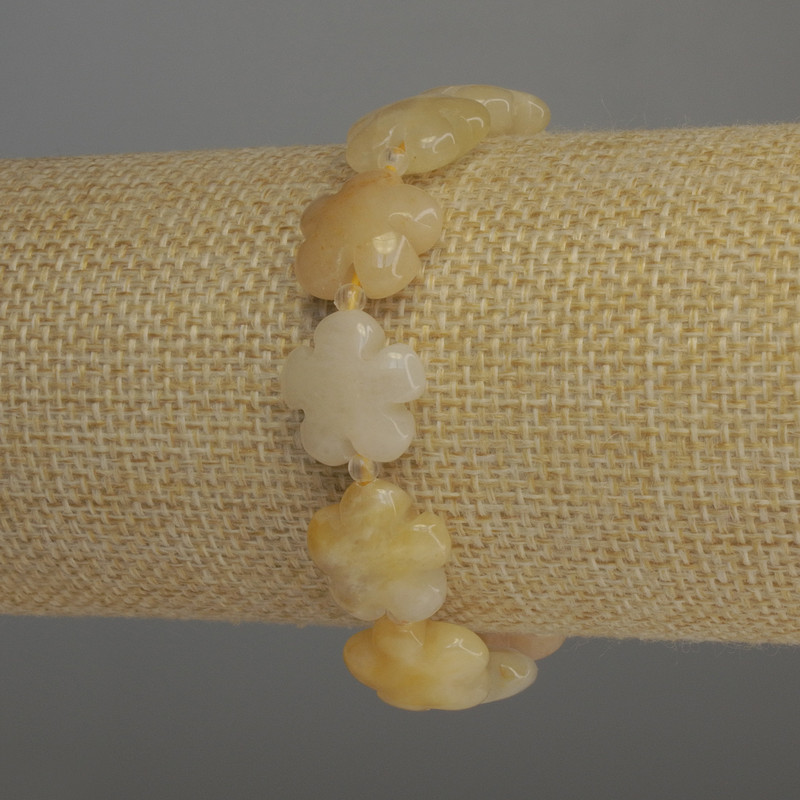 Calcite Bracelet, Yellow Flower, 15x6mm beads +/-, 3mm+-, Elastic Length 18cm