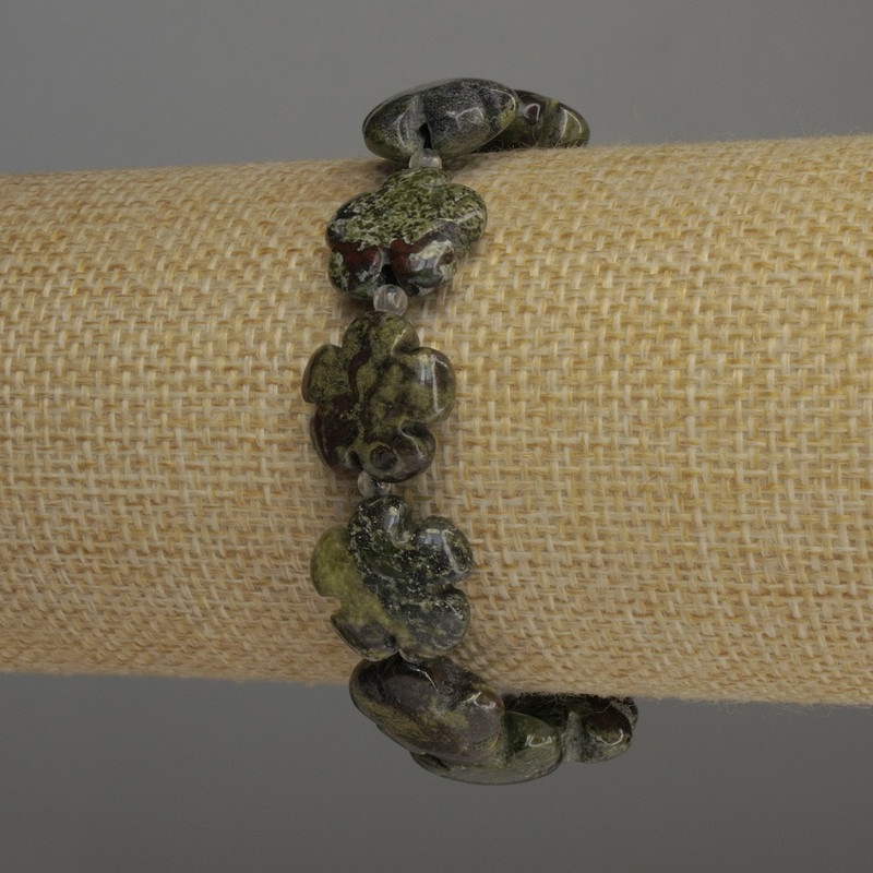Dragon Blood Jasper Flower Bracelet, Diameter 15mm+/- with 3mm+/- Seed Beads, Length 18cm Stretch