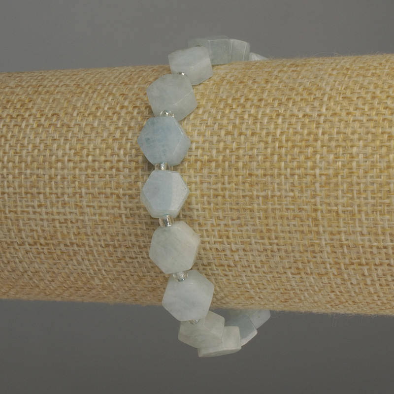 Aquamarine Honeycomb Bracelet, diameter 8mm+/- with 3mm+/- seed beads, length 18cm stretch