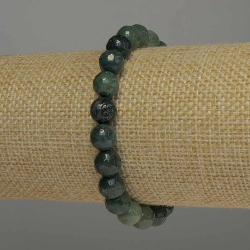 Green Jasper Faceted Bead Bracelet, Diameter 8mm+/-, Length 18cm Stretch