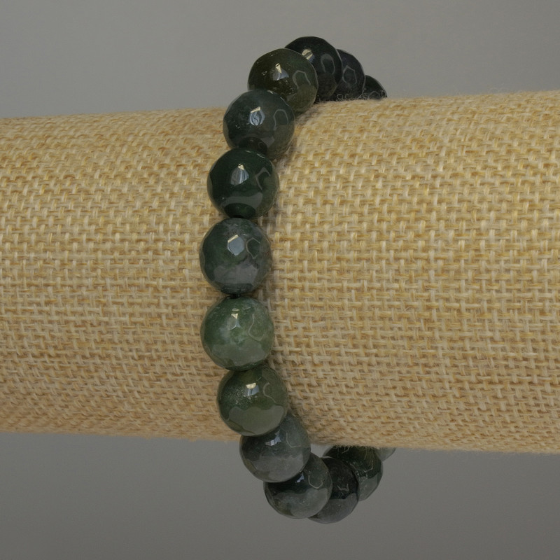 Green Jasper Faceted Bead Bracelet, Diameter 10mm+/-, Length 18cm Stretch