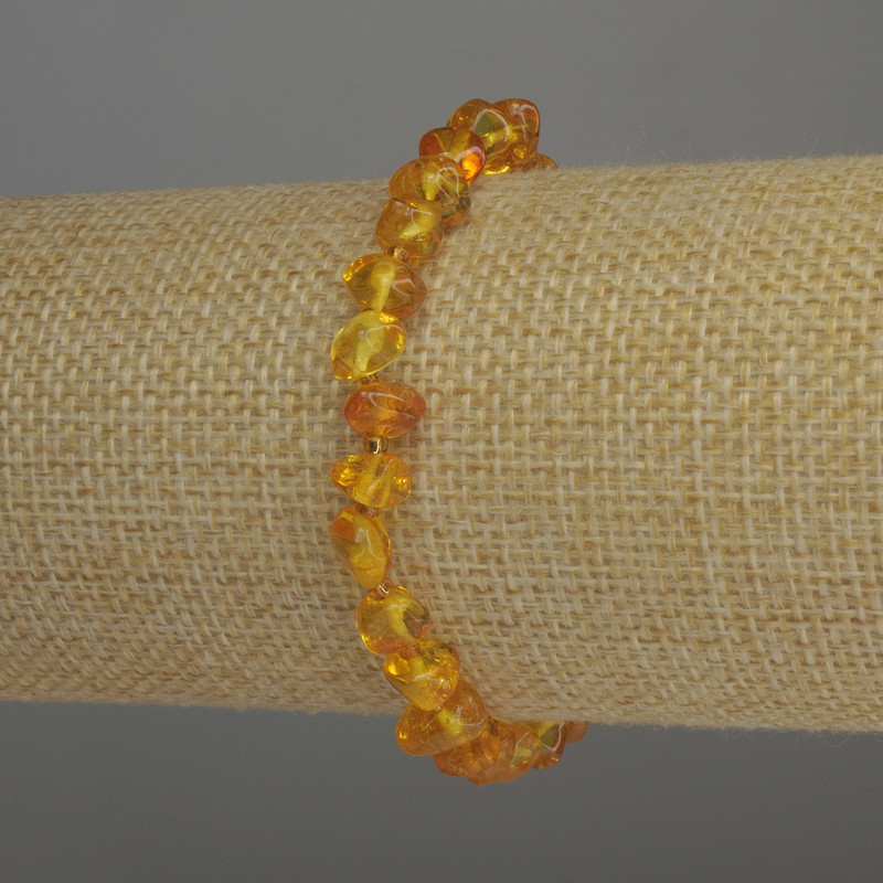 Amber Tumbled Bracelet, Diameter 7x5mm+/- with 2mm+/- Seed Beads, Length 18cm Stretch