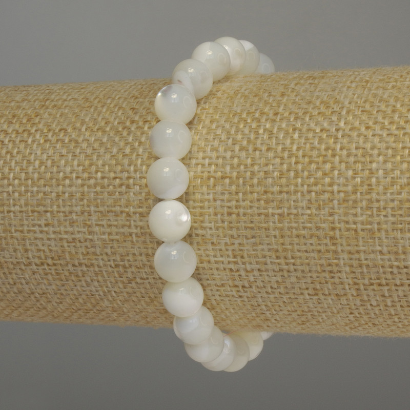 Mother-of-Pearl Bracelet smooth beads, diameter 9mm+/-, length 18cm stretch