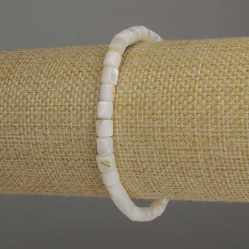 Mother-of-Pearl Bracelet Cylinder Beads, Diameter 5x5mm+/-, Length 18cm Stretch