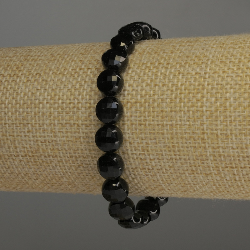 Black Tourmaline Bracelet faceted coin, diameter 8x5.5mm+/-, length 18cm stretch