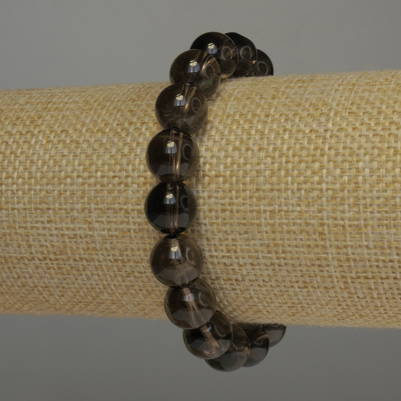Smoky Quartz Bracelet, Smooth Round Bead, Diameter 10mm+-, Length 18cm, Stretch