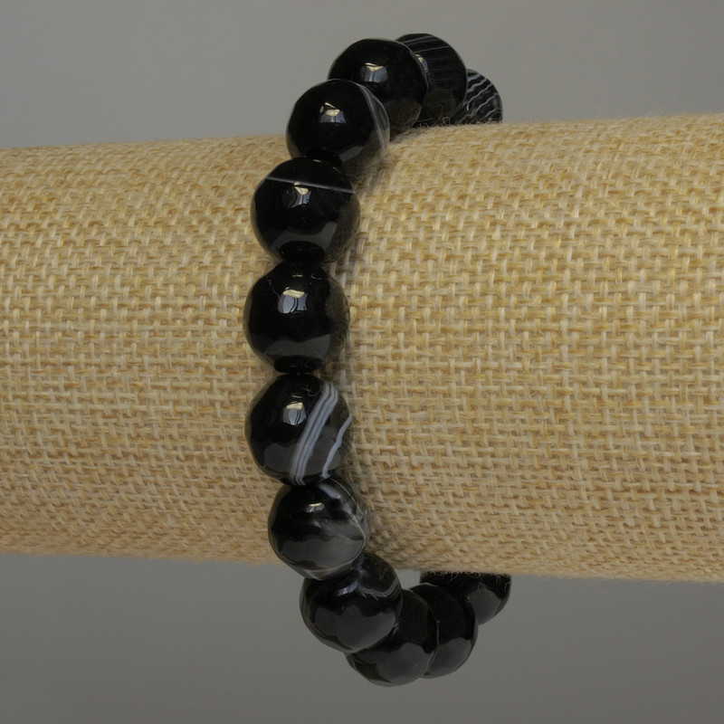 Agate Bracelet faceted beads, diameter 12mm+/-, length 18cm stretch