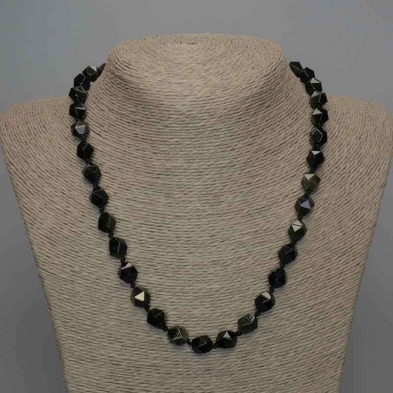 Natural Stone Necklace Sun Obsidian Faceted Beads, diameter 10x9mm+/-, length 50cm +
