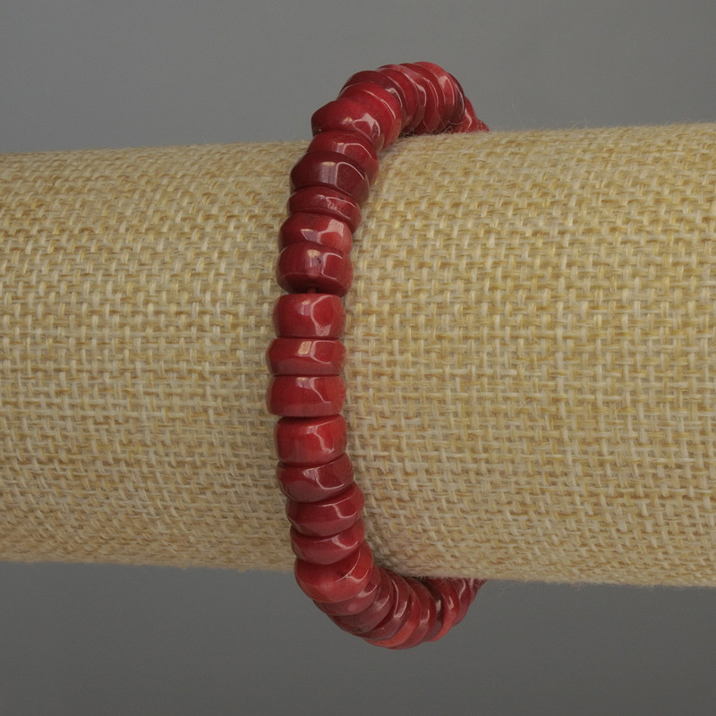 Coral Rondelle Bracelet, diameter 9x3-4mm+/-, length 18cm stretch