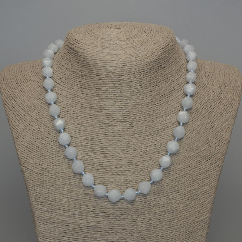 Natural Stone Necklace Aquamarine Polyhedral Beads, diameter 10x8mm+-, length 50cm +- with clasp