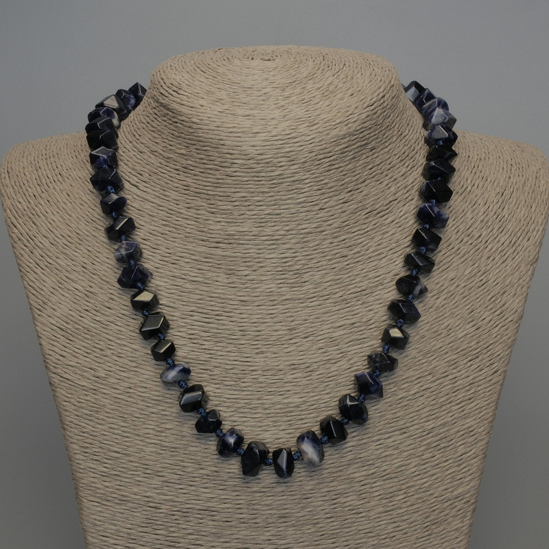 Natural Stone Sodalite Necklace, Faceted Beads, Diameter 11x7mm+/-, Length 50cm+/- with Clasp