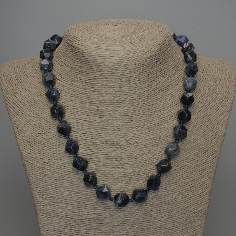 Natural Stone Sodalite Necklace, Faceted Beads, Diameter 12x10mm+/-, Length 50cm+/- with Clasp