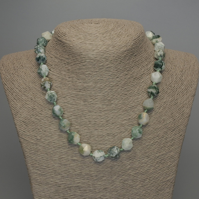 Natural Stone Moss Agate Necklace, Faceted Beads, Diameter 12x10mm+/-, Length 50cm+