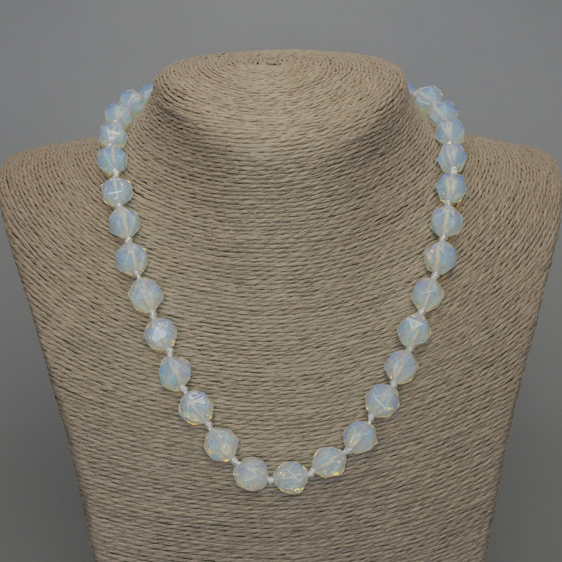 Natural Stone Necklace Moonstone faceted, diameter 12x10mm+/-, length 50cm+