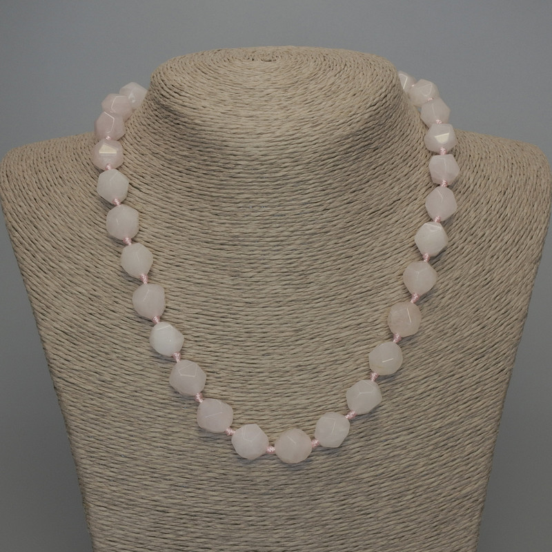 Natural Rose Quartz Necklace Faceted Beads, diameter 12x10mm+/-, length 50cm+