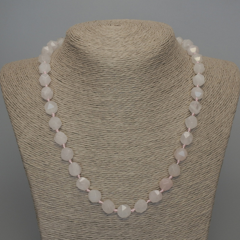 Natural Stone Rose Quartz Necklace, Faceted Beads, Diameter 10x9mm+/-, Length 45cm+