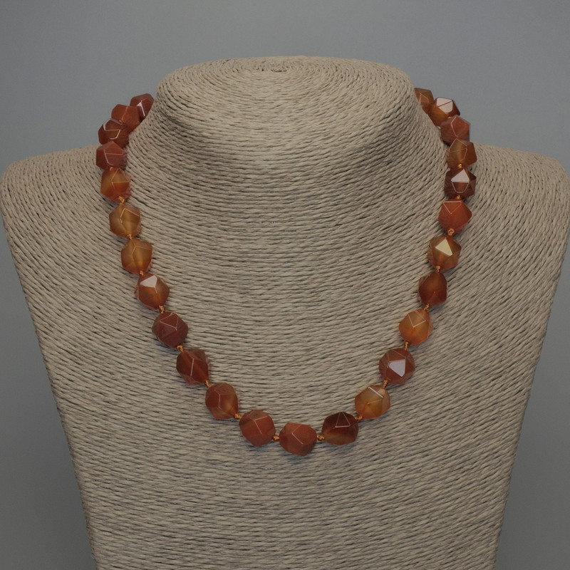 Natural Stone Carnelian Necklace, Faceted Beads, Diameter 12x10mm+/-, Length 50cm+