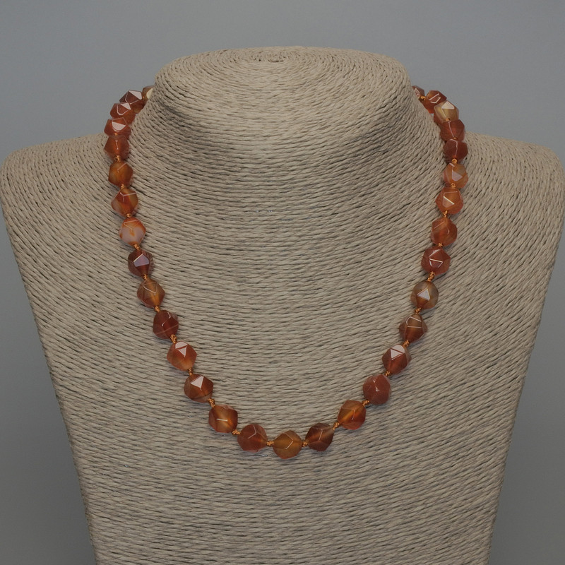 Natural Stone Carnelian Necklace, Faceted Beads, Diameter 10x9mm+/-, Length 50cm+