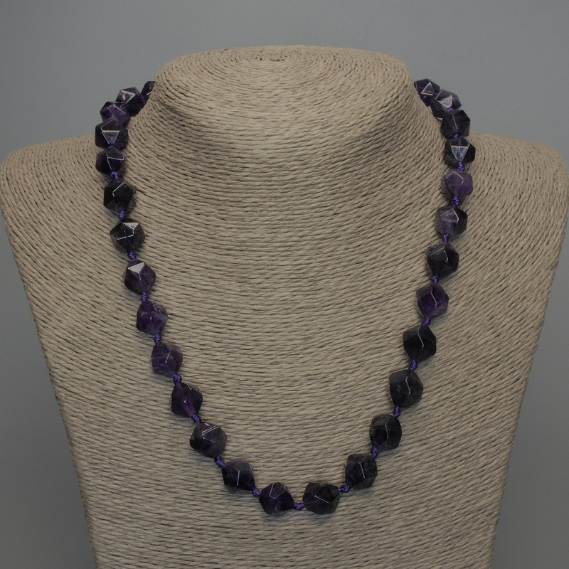 Natural Stone Necklace Amethyst faceted, diameter 12x10mm+/-, length 50cm+