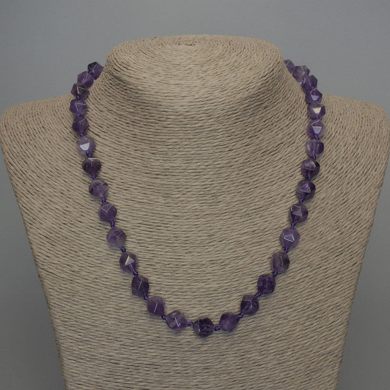 Natural Stone Necklace Amethyst Faceted Beads, diameter 10x9mm+/-, length 50cm +