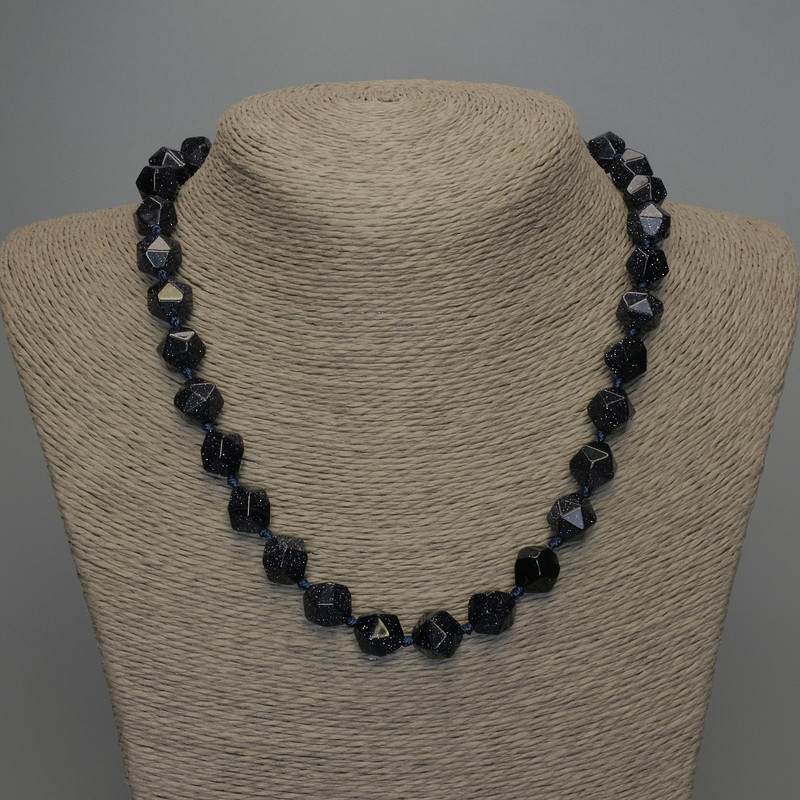 Natural Stone Necklace Aventurine Cairo Night Polyhedral Beads, diameter 12x10mm+-, length 50cm +