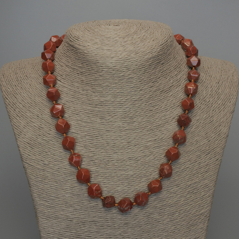 Natural Stone Necklace Red Jasper Polyhedral Beads, diameter 12x10mm+-, length 50cm +