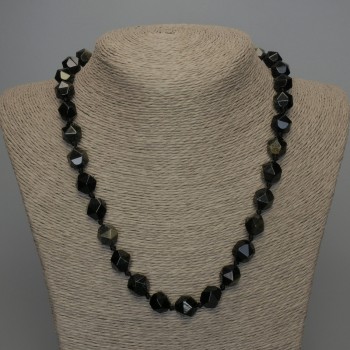 Natural Stone Necklace Golden Sheen Obsidian Faceted Beads, Diameter 12x11mm+/-, Length 50cm+