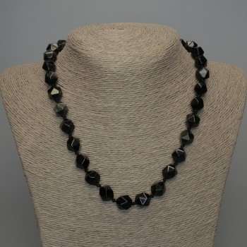 Natural Stone Necklace Silver Obsidian Faceted Beads, Diameter 12x11mm+/-, Length 50cm+