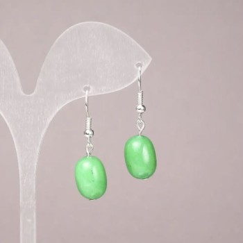 Chrysoprase Earrings Natural Stone Smooth Barrel, diameter 10x14mm+-, length 34mm+