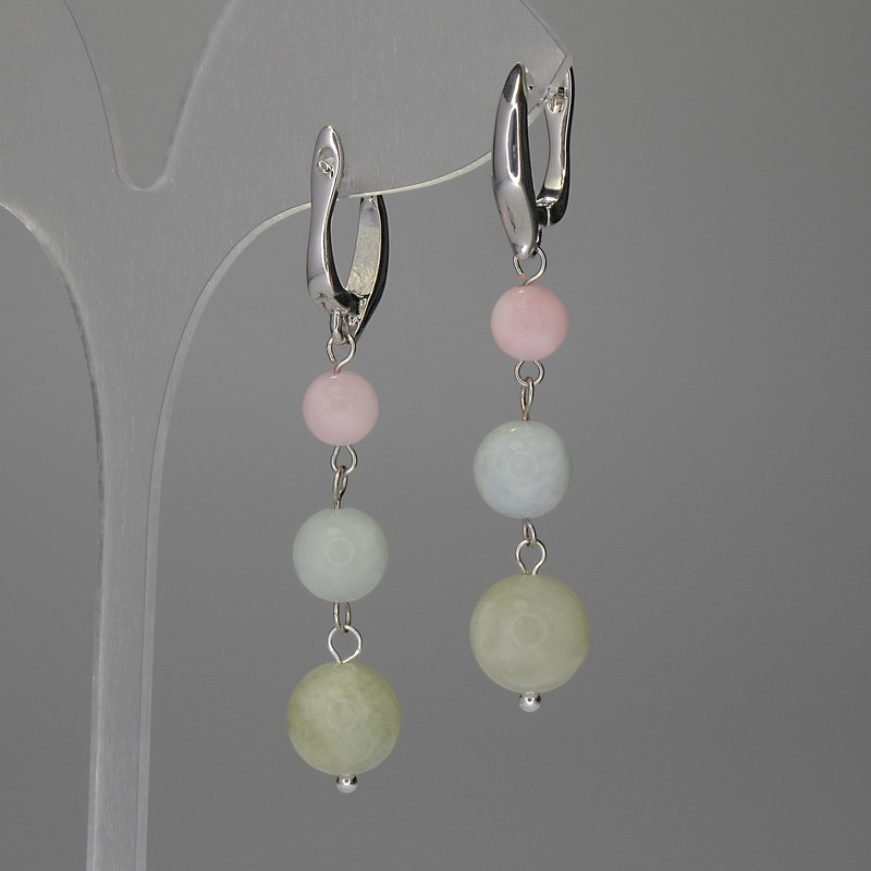 Earrings Assorted Smooth Round Beads 10mm+/- 8mm+/- 6mm+/-, Length 44mm+