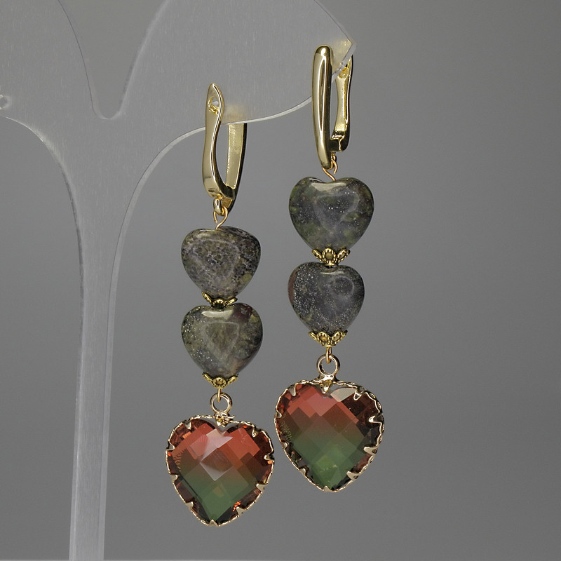 Earrings Jasper Heart 12mm+/- Heart 16mm+, Length 53mm+