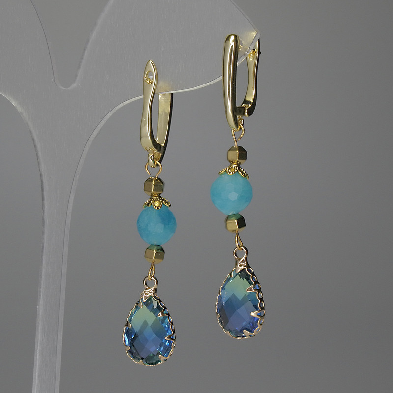 Aquamarine Earrings, faceted bead 8mm+- drop 17x10mm+-, length 53mm+