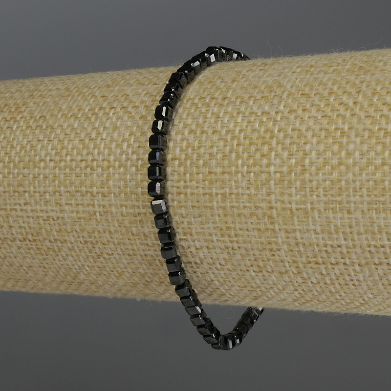Black Tourmaline Bracelet, Faceted Cube Beads, Diameter 3mm+/-, Length 18cm Stretch