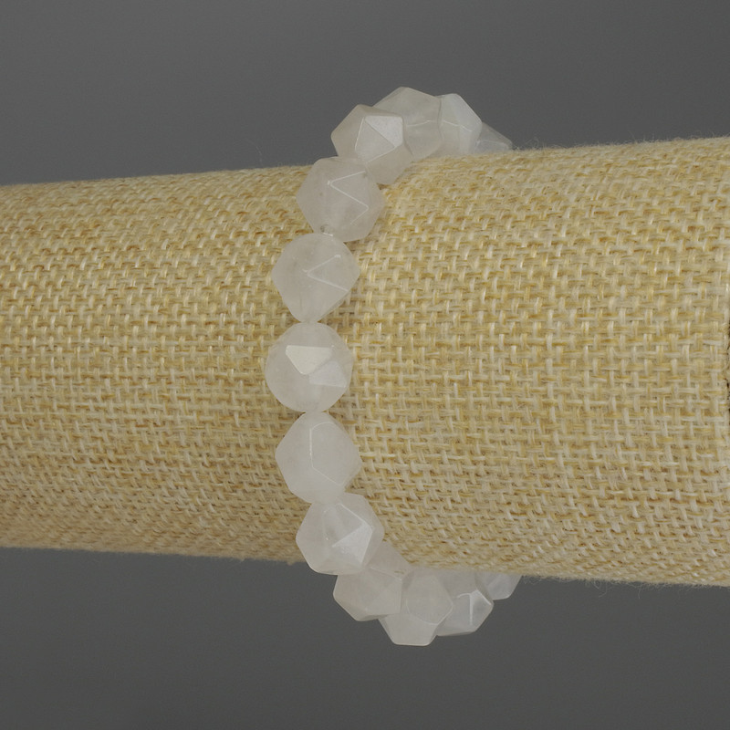 Bracelet White Quartz faceted beads, diameter 10x9mm+-, length 18cm stretch
