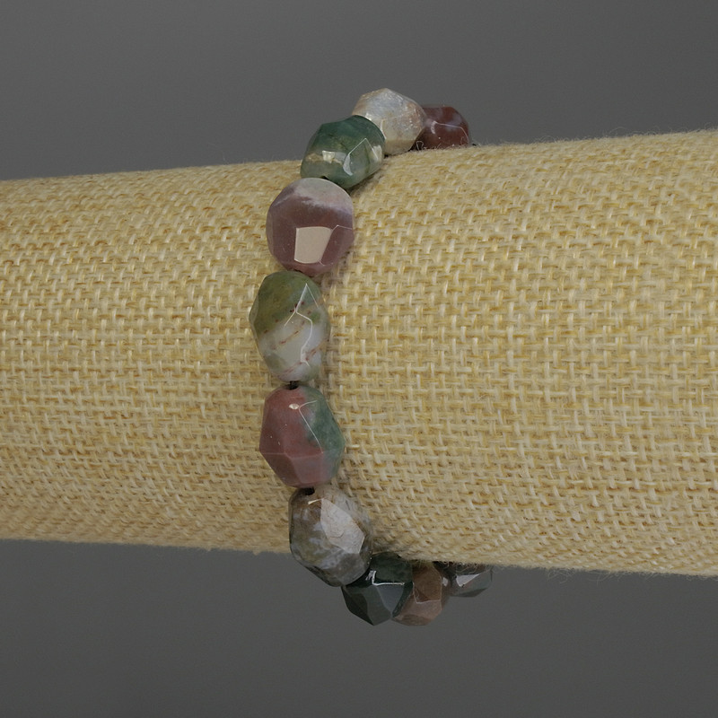 Jasper Bracelet, polyhedron, diameter 14x9mm+-, length 18cm stretch