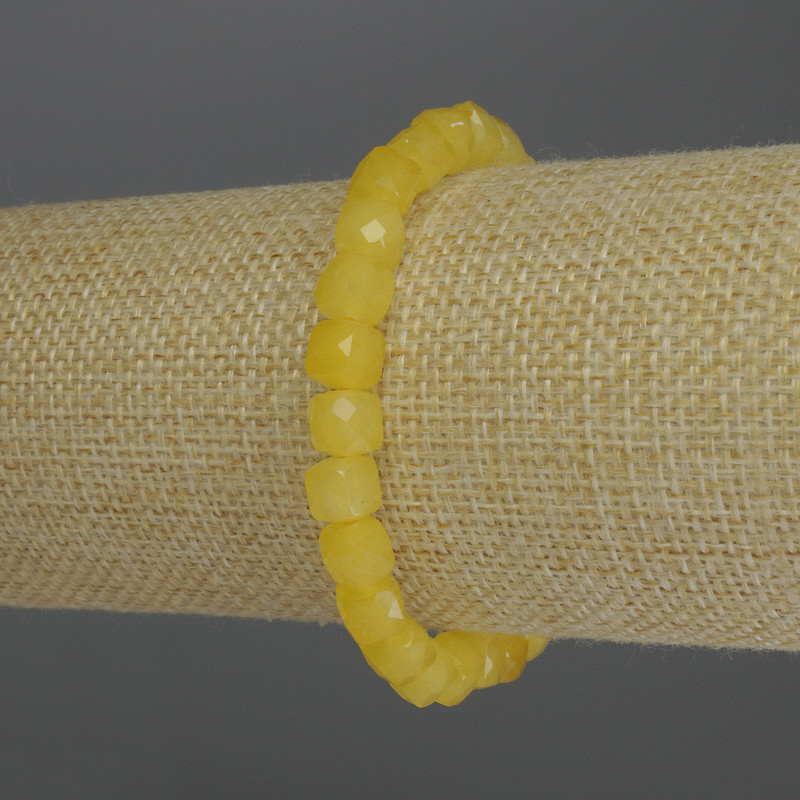 Bracelet Citrine faceted cube, diameter 7mm+-, length 18cm stretch