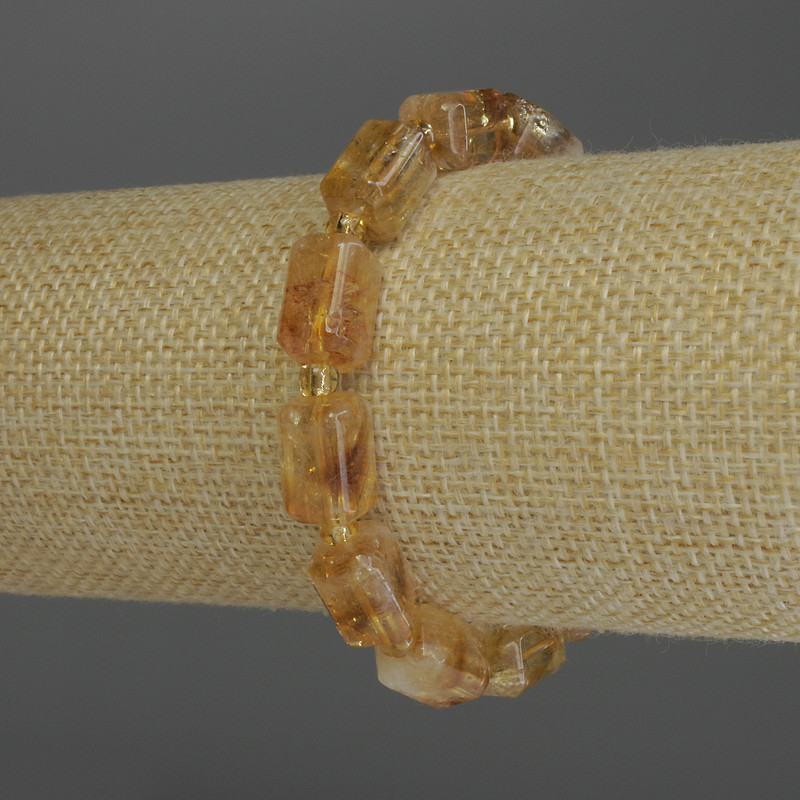Bracelet Citrine faceted cylinder, diameter 13x8mm+- seed beads 4mm+-, length 18cm stretch