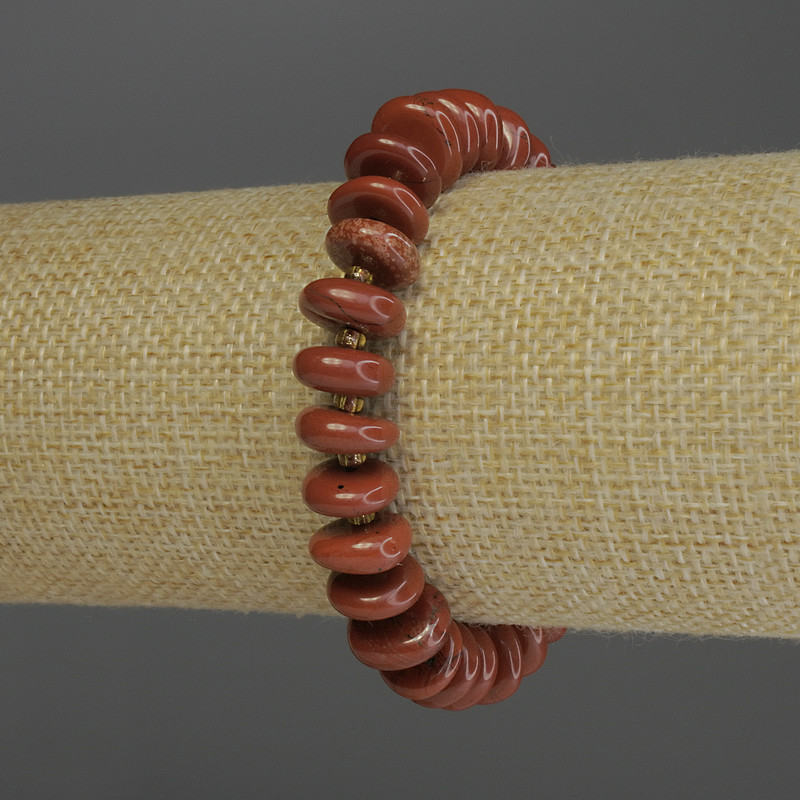 Red Jasper Tumbled Bracelet, 4x12mm beads +/- with 3mm seed beads +/-, 18cm length, stretch