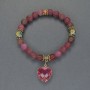 Bracelet Tourmaline Smooth Bead, diameter 8mm+- Cloisonne Beads with Metal Inserts and Pendant, length 18cm stretch