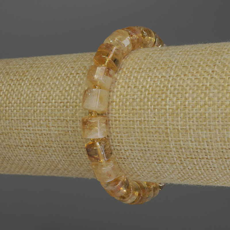 Citrine Bracelet Rondelle, diameter 10x6mm+- with beads 3mm+-, length 18cm stretch