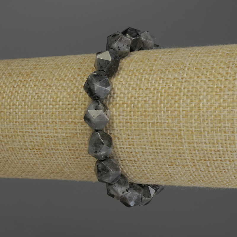 Larvikite Bracelet, Multifaceted, Diameter 10x8mm+/-, Length 18cm Stretch
