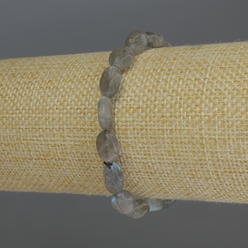 Labradorite Bracelet, Tumbled Beads, Diameter 10x8mm+/-, Length 18cm Stretch