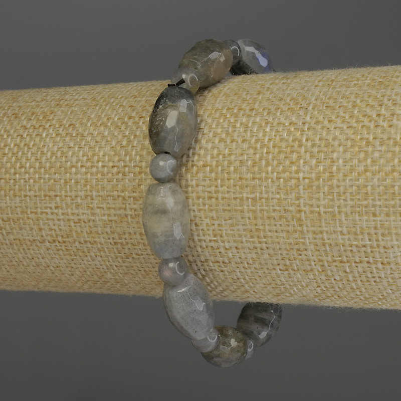 Labradorite Bracelet, Faceted Barrel Beads, Diameter 14x10mm+/- Smooth Round Beads, Diameter 6mm+/-, Length 18cm Stretch