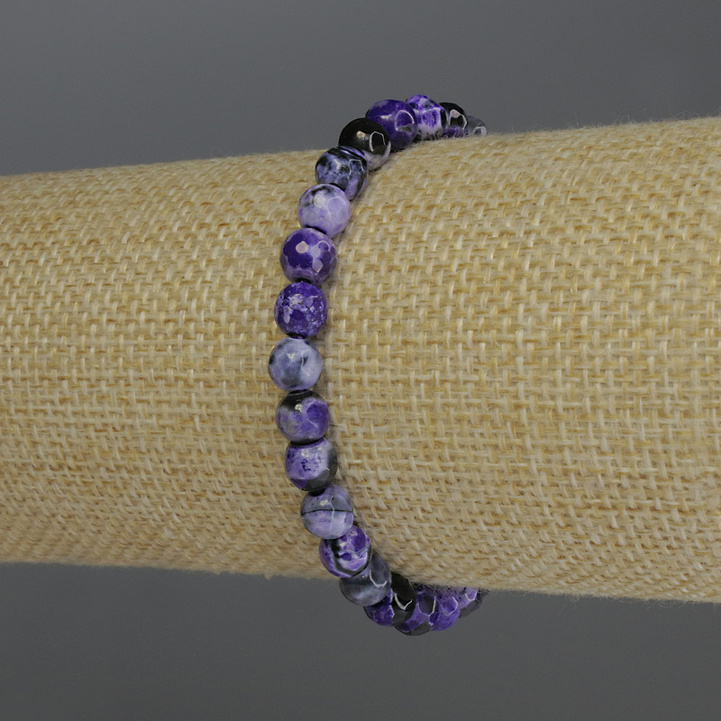 Agate Bracelet, Faceted Round Beads, Diameter 6mm+/-, Length 18cm Stretch