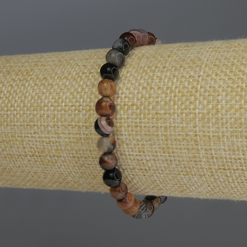 Bracelet Agate smooth round beads, diameter 6mm+-, length 18cm stretch