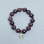 Garnet Bracelet Smooth Round Beads, diameter 12mm+- with 4mm+- faceted beads and metal insert, length 18cm stretch