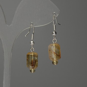 Citrine Earrings Faceted Cylinder 12x8mm+-, length 35mm+