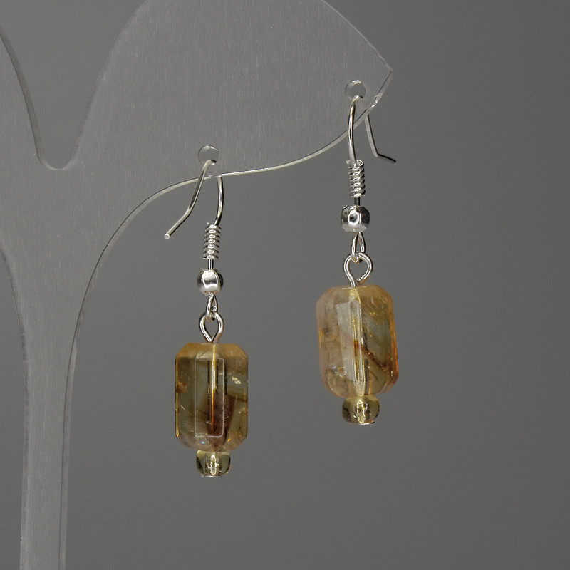 Citrine Earrings Faceted Cylinder 12x8mm+-, length 35mm+