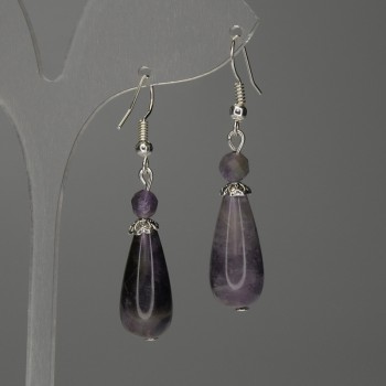 Amethyst Earrings Drop 23x10mm+- with 6mm+- Faceted Beads, length 50mm+