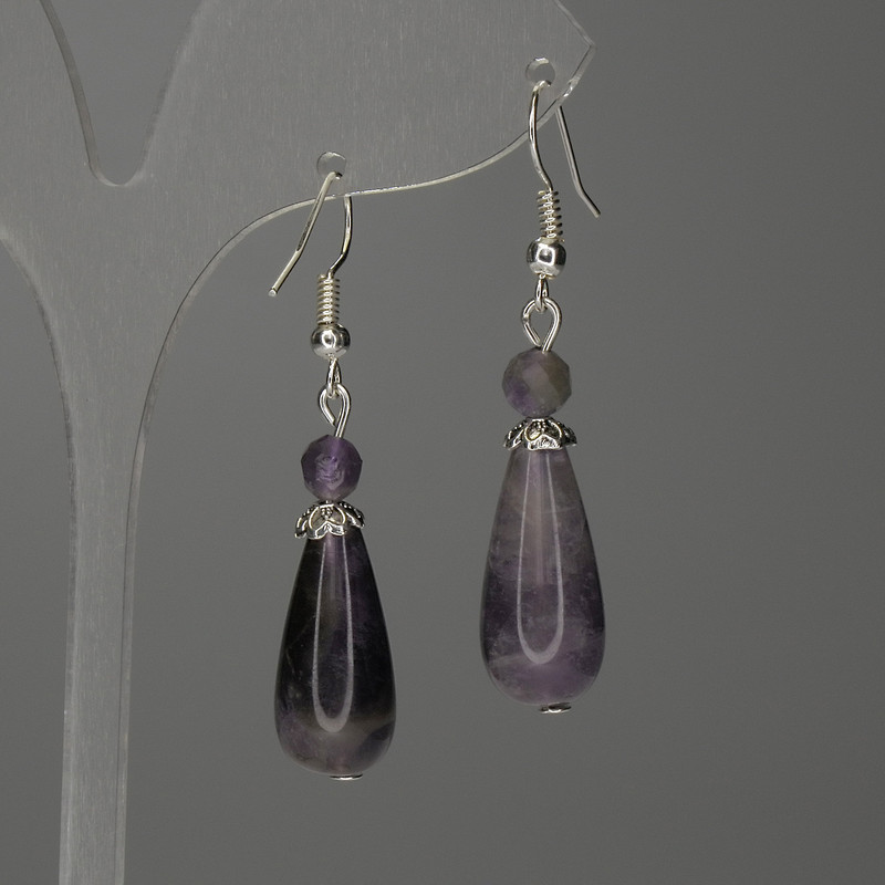 Amethyst Earrings Drop 23x10mm+- with 6mm+- Faceted Beads, length 50mm+